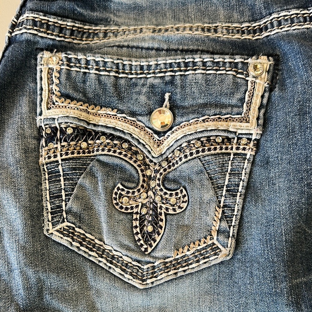 Rock Revival Blue Skinny Jeans with Rhinestone Embellishments